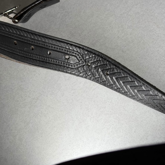 Vintage Black Leather Belt VW Bus Hippie Buckle Sz‎ 32 Funky Unique - Picture 3 of 6